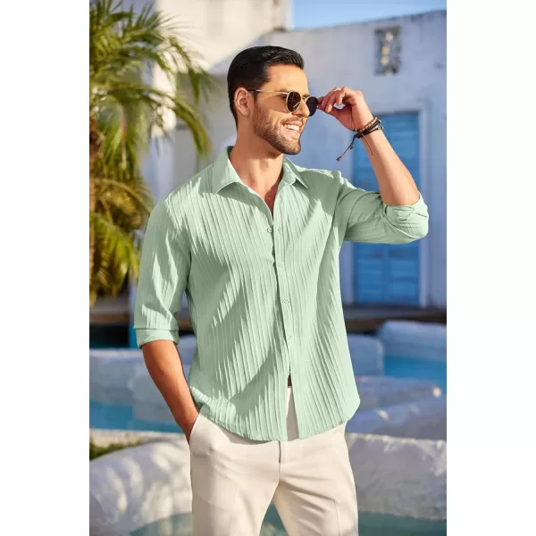 COOFANDY Men's Casual Button Down Shirts Long Sleeve Linen Shirt Fashion Textured Beach Summer Shirt