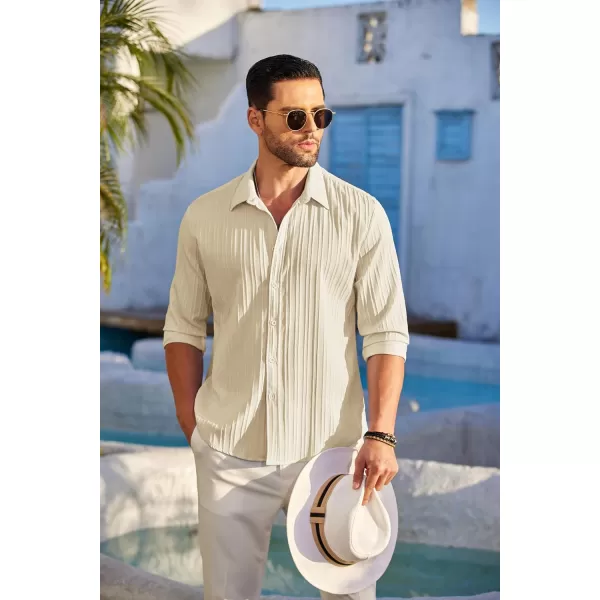 COOFANDY Men's Casual Button Down Shirts Long Sleeve Linen Shirt Fashion Textured Beach Summer Shirt