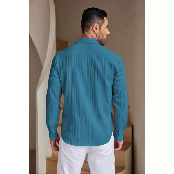 COOFANDY Men's Casual Button Down Shirts Long Sleeve Linen Shirt Fashion Textured Beach Summer Shirt