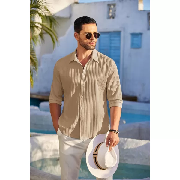 COOFANDY Men's Casual Button Down Shirts Long Sleeve Linen Shirt Fashion Textured Beach Summer Shirt