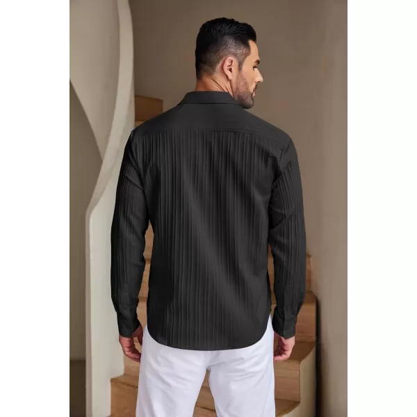 COOFANDY Men's Casual Button Down Shirts Long Sleeve Linen Shirt Fashion Textured Beach Summer Shirt