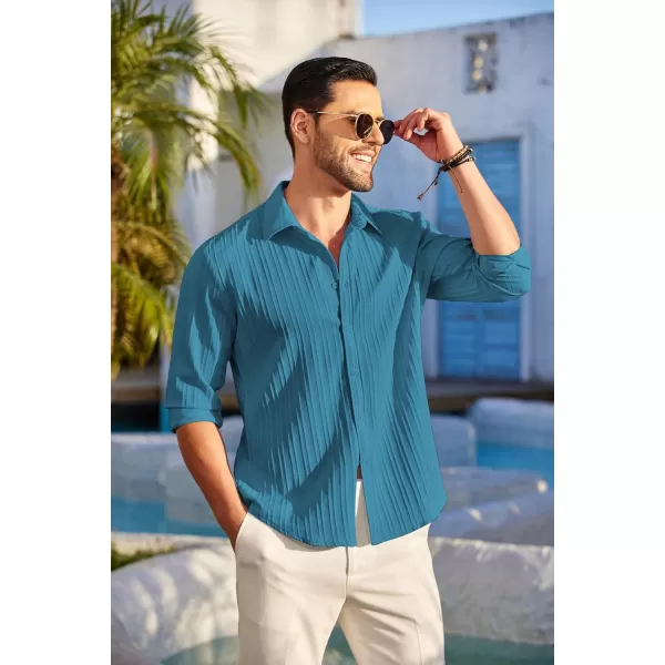COOFANDY Men's Casual Button Down Shirts Long Sleeve Linen Shirt Fashion Textured Beach Summer Shirt
