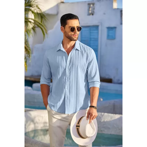 COOFANDY Men's Casual Button Down Shirts Long Sleeve Linen Shirt Fashion Textured Beach Summer Shirt