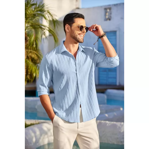 COOFANDY Men's Casual Button Down Shirts Long Sleeve Linen Shirt Fashion Textured Beach Summer Shirt
