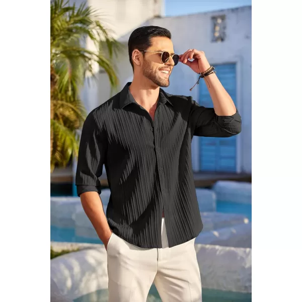 COOFANDY Men's Casual Button Down Shirts Long Sleeve Linen Shirt Fashion Textured Beach Summer Shirt