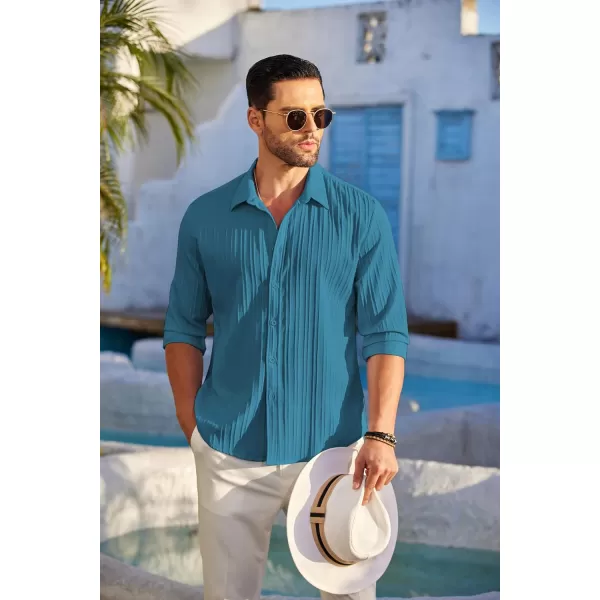 COOFANDY Men's Casual Button Down Shirts Long Sleeve Linen Shirt Fashion Textured Beach Summer Shirt