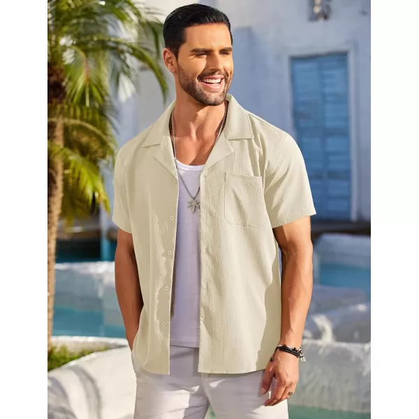 COOFANDY Men's Casual Button Down Shirts Short Sleeve Summer Beach Shirt Fashion Textured Shirts with Pocket
