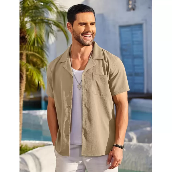 COOFANDY Men's Casual Button Down Shirts Short Sleeve Summer Beach Shirt Fashion Textured Shirts with Pocket