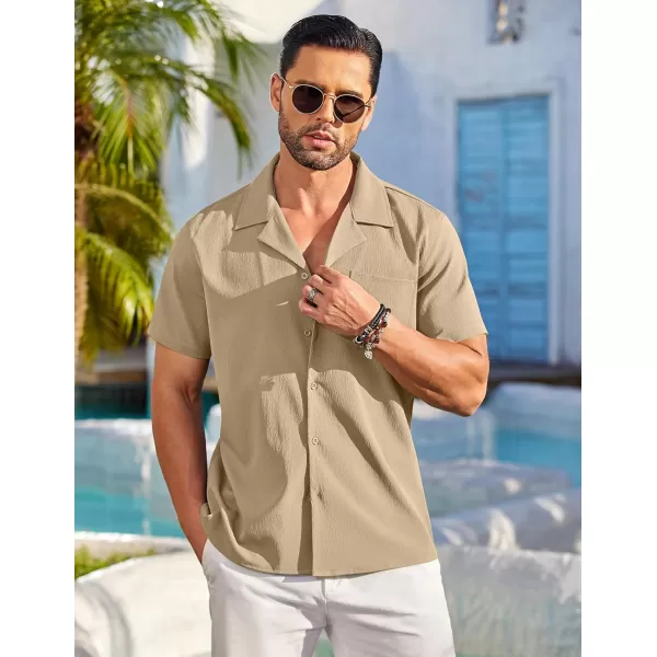 COOFANDY Men's Casual Button Down Shirts Short Sleeve Summer Beach Shirt Fashion Textured Shirts with Pocket