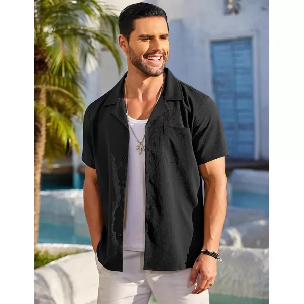 COOFANDY Men's Casual Button Down Shirts Short Sleeve Summer Beach Shirt Fashion Textured Shirts with Pocket