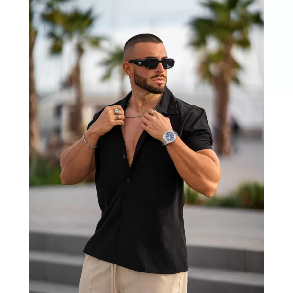 COOFANDY Men's Casual Button Down Shirts Short Sleeve Summer Beach Shirt Fashion Textured Shirts with Pocket
