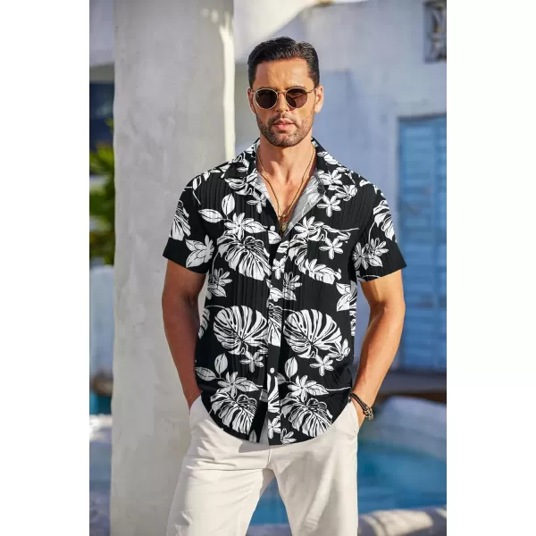 COOFANDY Men's Casual Button Down Shirts Short Sleeve Textured Linen Summer Beach Shirt with Pocket