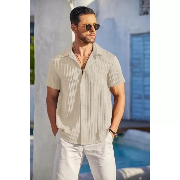 COOFANDY Men's Casual Button Down Shirts Short Sleeve Textured Linen Summer Beach Shirt with Pocket