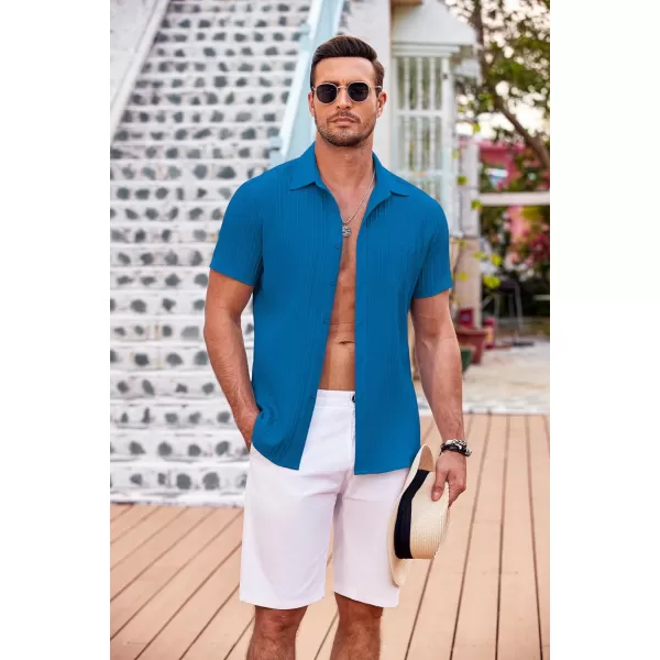 COOFANDY Men's Casual Button Down Shirts Short Sleeve Textured Linen Summer Beach Shirt with Pocket