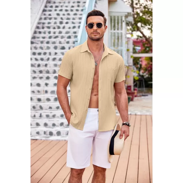 COOFANDY Men's Casual Button Down Shirts Short Sleeve Textured Linen Summer Beach Shirt with Pocket