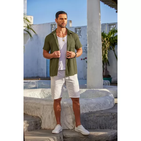 COOFANDY Men's Casual Button Down Shirts Short Sleeve Textured Linen Summer Beach Shirt with Pocket