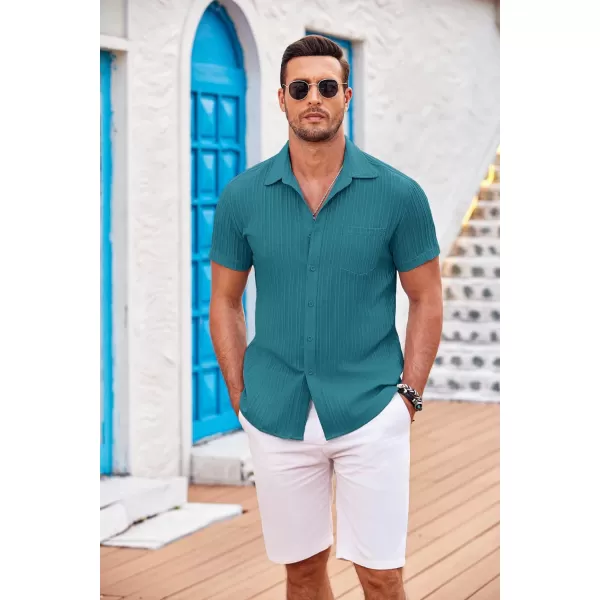 COOFANDY Men's Casual Button Down Shirts Short Sleeve Textured Linen Summer Beach Shirt with Pocket