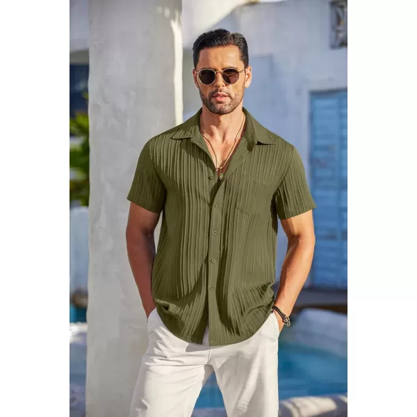 COOFANDY Men's Casual Button Down Shirts Short Sleeve Textured Linen Summer Beach Shirt with Pocket