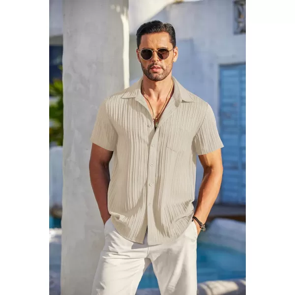 COOFANDY Men's Casual Button Down Shirts Short Sleeve Textured Linen Summer Beach Shirt with Pocket