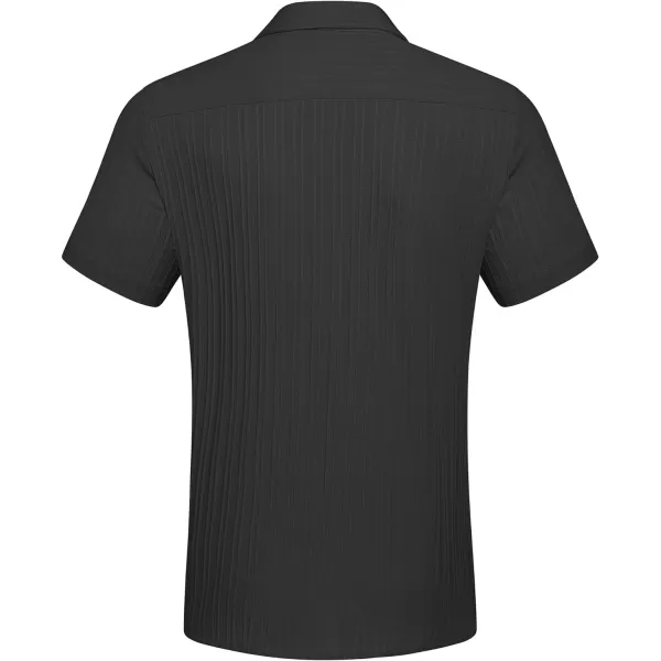 COOFANDY Men's Casual Button Down Shirts Short Sleeve Textured Linen Summer Beach Shirt with Pocket