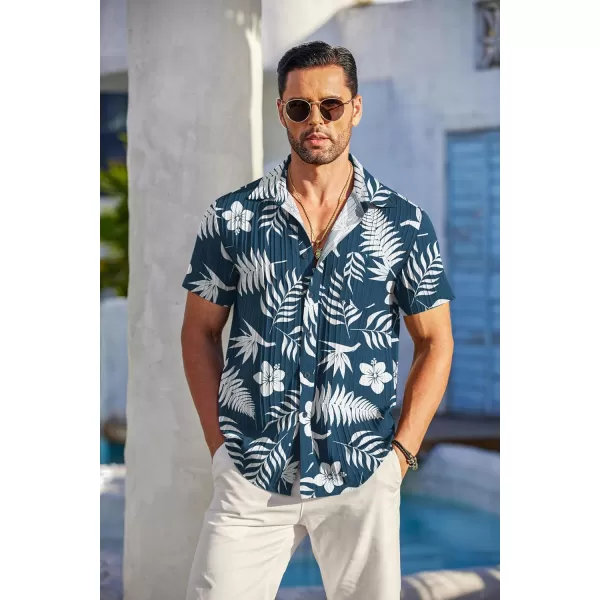 COOFANDY Men's Casual Button Down Shirts Short Sleeve Textured Linen Summer Beach Shirt with Pocket