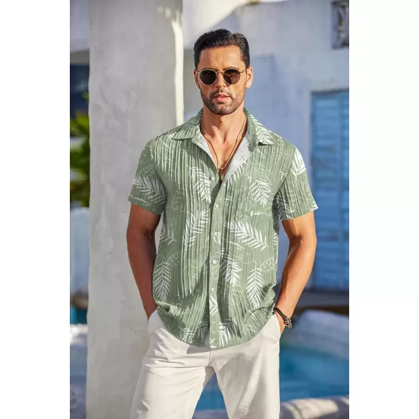 COOFANDY Men's Casual Button Down Shirts Short Sleeve Textured Linen Summer Beach Shirt with Pocket