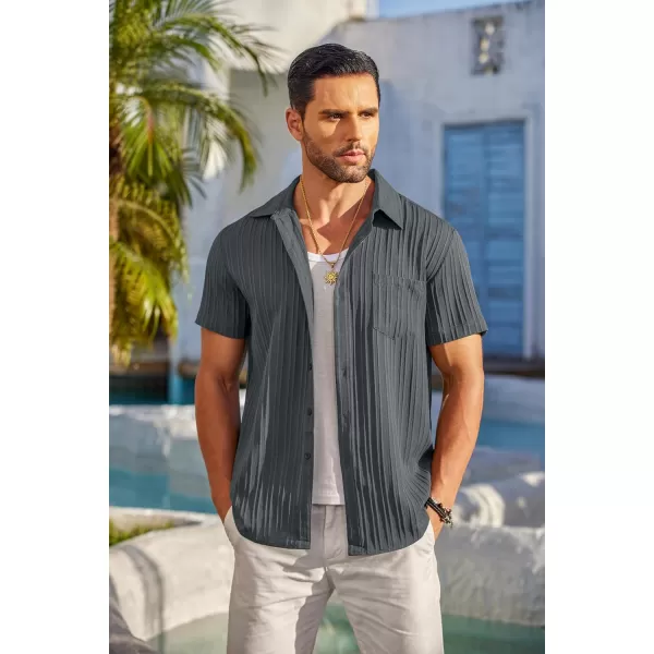 COOFANDY Men's Casual Button Down Shirts Short Sleeve Textured Linen Summer Beach Shirt with Pocket