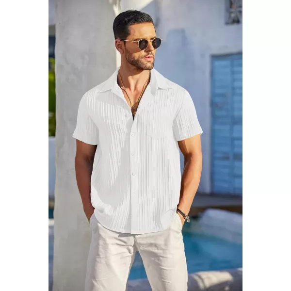 COOFANDY Men's Casual Button Down Shirts Short Sleeve Textured Linen Summer Beach Shirt with Pocket