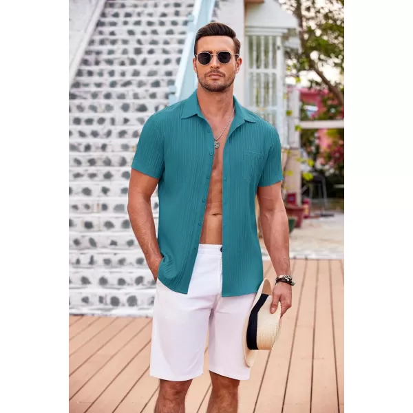 COOFANDY Men's Casual Button Down Shirts Short Sleeve Textured Linen Summer Beach Shirt with Pocket