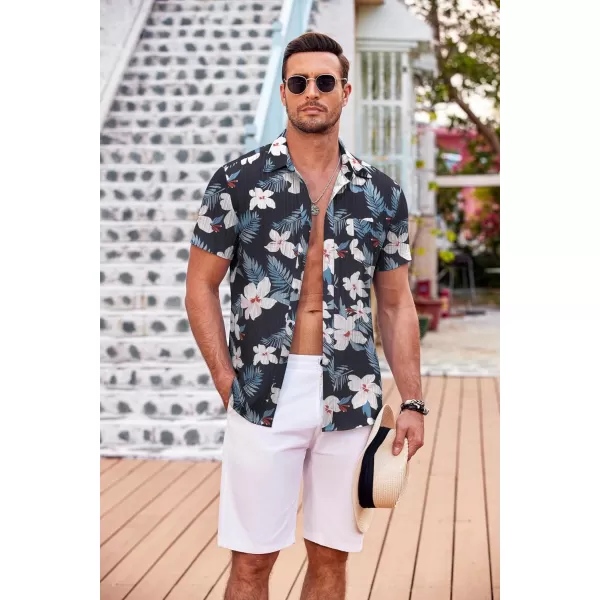 COOFANDY Men's Casual Button Down Shirts Short Sleeve Textured Linen Summer Beach Shirt with Pocket