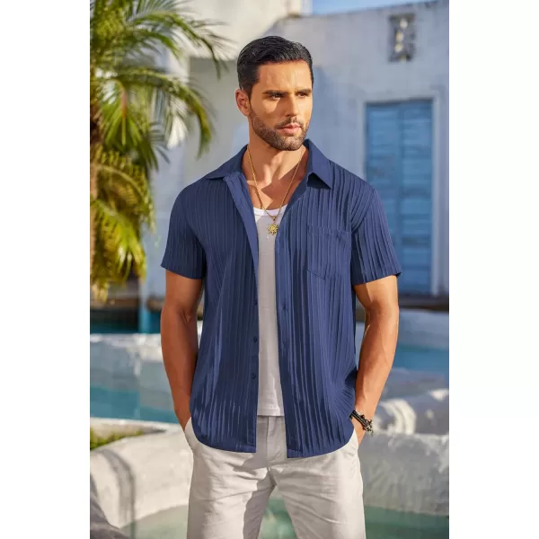 COOFANDY Men's Casual Button Down Shirts Short Sleeve Textured Linen Summer Beach Shirt with Pocket