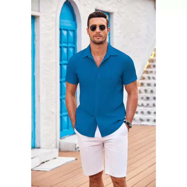 COOFANDY Men's Casual Button Down Shirts Short Sleeve Textured Linen Summer Beach Shirt with Pocket
