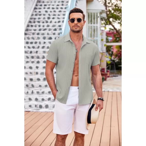 COOFANDY Men's Casual Button Down Shirts Short Sleeve Textured Linen Summer Beach Shirt with Pocket