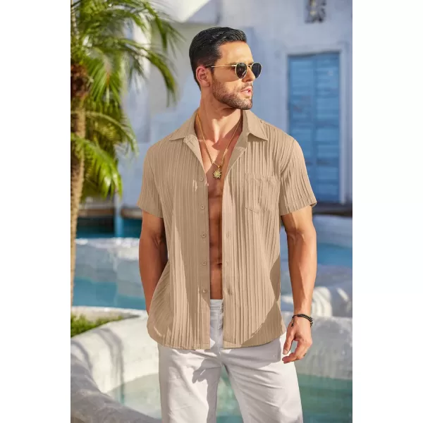 COOFANDY Men's Casual Button Down Shirts Short Sleeve Textured Linen Summer Beach Shirt with Pocket