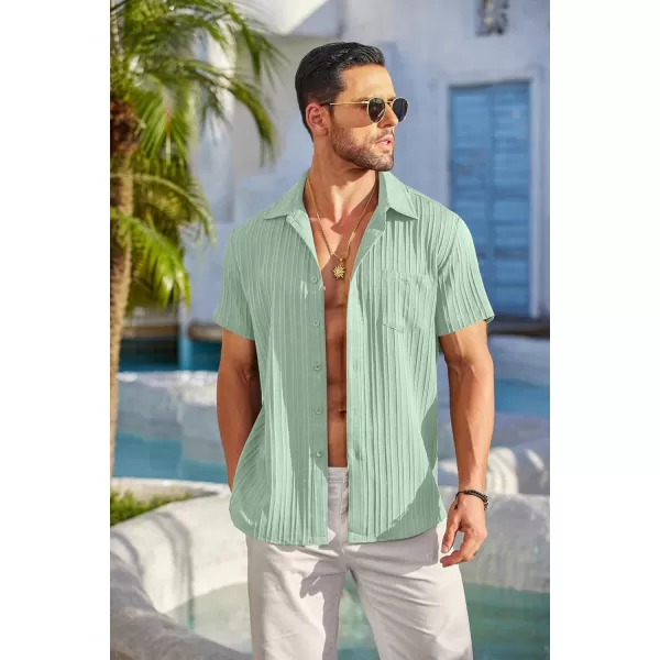 COOFANDY Men's Casual Button Down Shirts Short Sleeve Textured Linen Summer Beach Shirt with Pocket