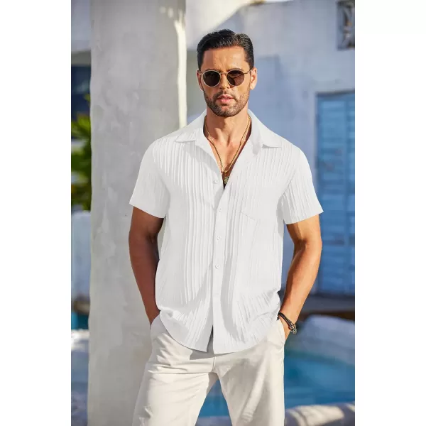 COOFANDY Men's Casual Button Down Shirts Short Sleeve Textured Linen Summer Beach Shirt with Pocket
