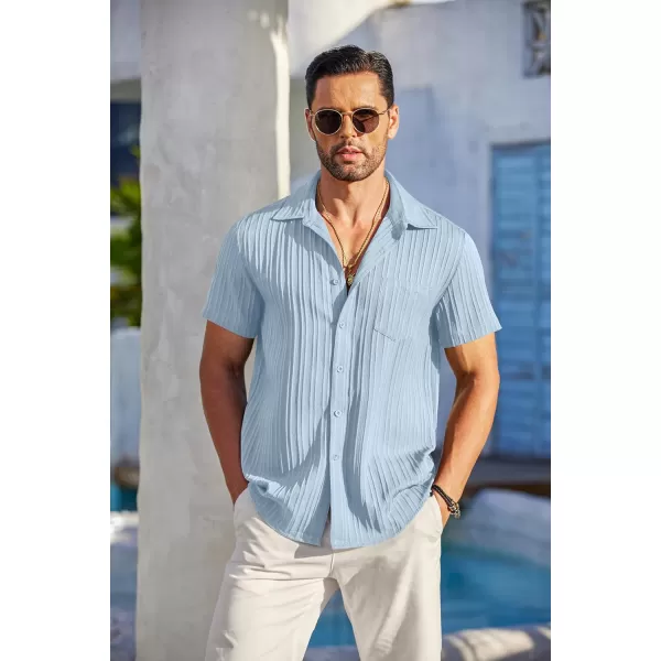 COOFANDY Men's Casual Button Down Shirts Short Sleeve Textured Linen Summer Beach Shirt with Pocket