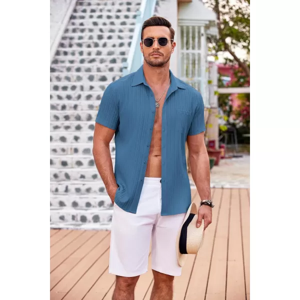 COOFANDY Men's Casual Button Down Shirts Short Sleeve Textured Linen Summer Beach Shirt with Pocket