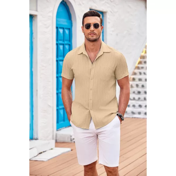 COOFANDY Men's Casual Button Down Shirts Short Sleeve Textured Linen Summer Beach Shirt with Pocket