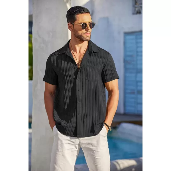 COOFANDY Men's Casual Button Down Shirts Short Sleeve Textured Linen Summer Beach Shirt with Pocket