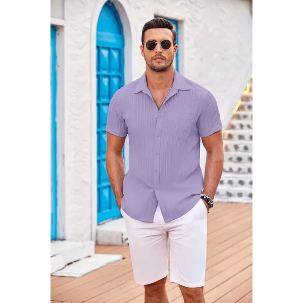 COOFANDY Men's Casual Button Down Shirts Short Sleeve Textured Linen Summer Beach Shirt with Pocket