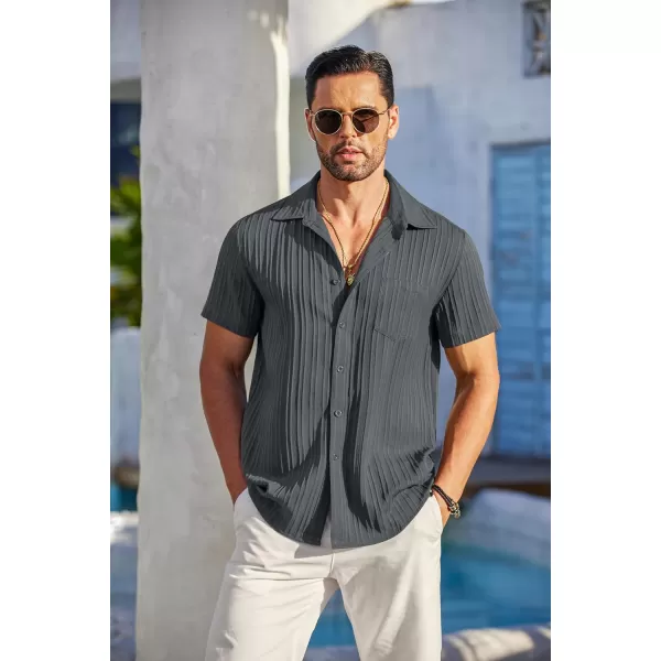 COOFANDY Men's Casual Button Down Shirts Short Sleeve Textured Linen Summer Beach Shirt with Pocket