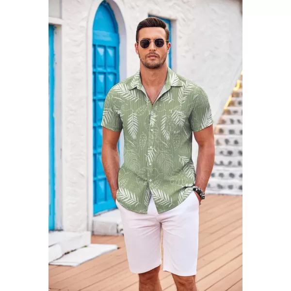 COOFANDY Men's Casual Button Down Shirts Short Sleeve Textured Linen Summer Beach Shirt with Pocket