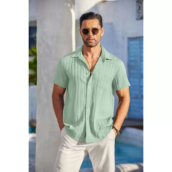 COOFANDY Men's Casual Button Down Shirts Short Sleeve Textured Linen Summer Beach Shirt with Pocket