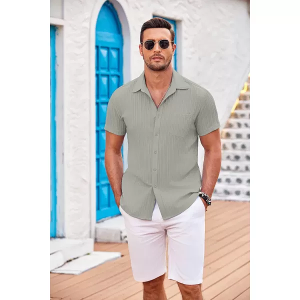 COOFANDY Men's Casual Button Down Shirts Short Sleeve Textured Linen Summer Beach Shirt with Pocket