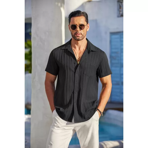 COOFANDY Men's Casual Button Down Shirts Short Sleeve Textured Linen Summer Beach Shirt with Pocket