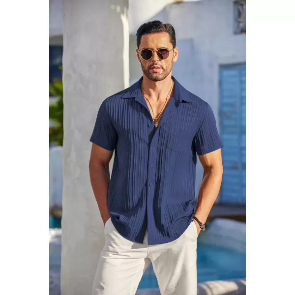 COOFANDY Men's Casual Button Down Shirts Short Sleeve Textured Linen Summer Beach Shirt with Pocket