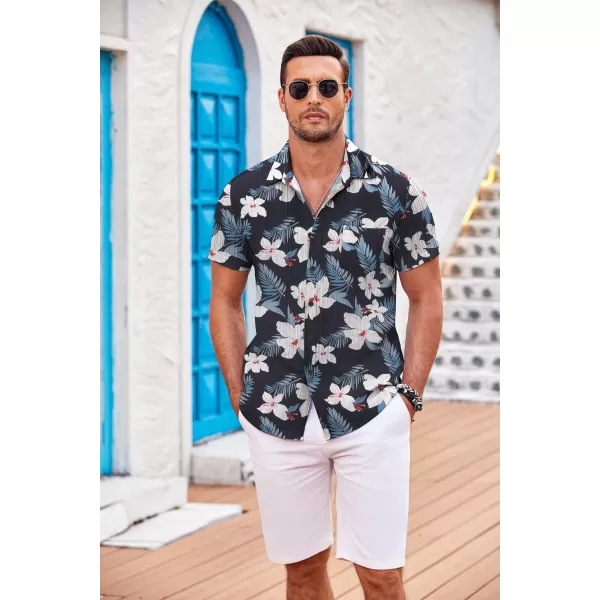 COOFANDY Men's Casual Button Down Shirts Short Sleeve Textured Linen Summer Beach Shirt with Pocket