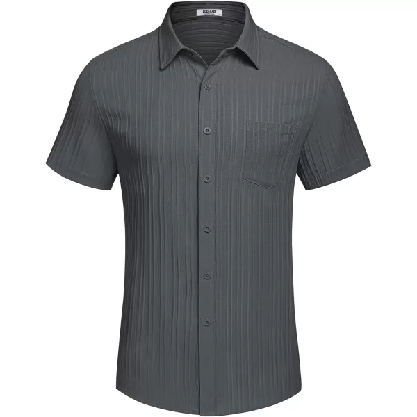 COOFANDY Men's Casual Button Down Shirts Short Sleeve Textured Linen Summer Beach Shirt with Pocket