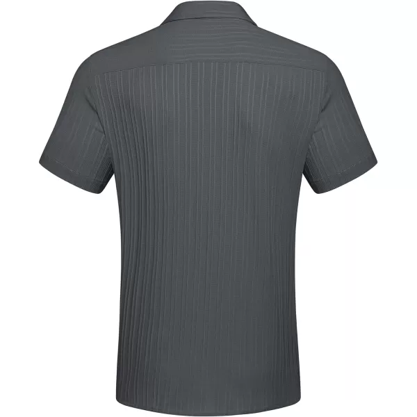 COOFANDY Men's Casual Button Down Shirts Short Sleeve Textured Linen Summer Beach Shirt with Pocket
